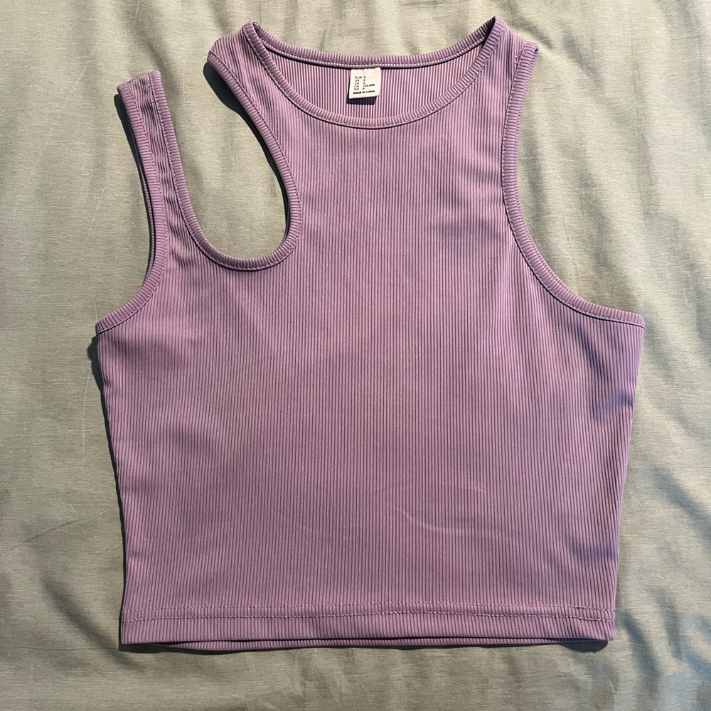 Purple Ribbed Asymmetrical Tank Top Small